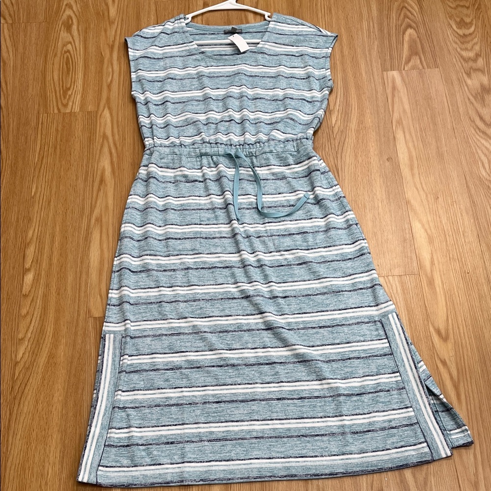 Talbots Blue Striped Drawstring Midi Dress